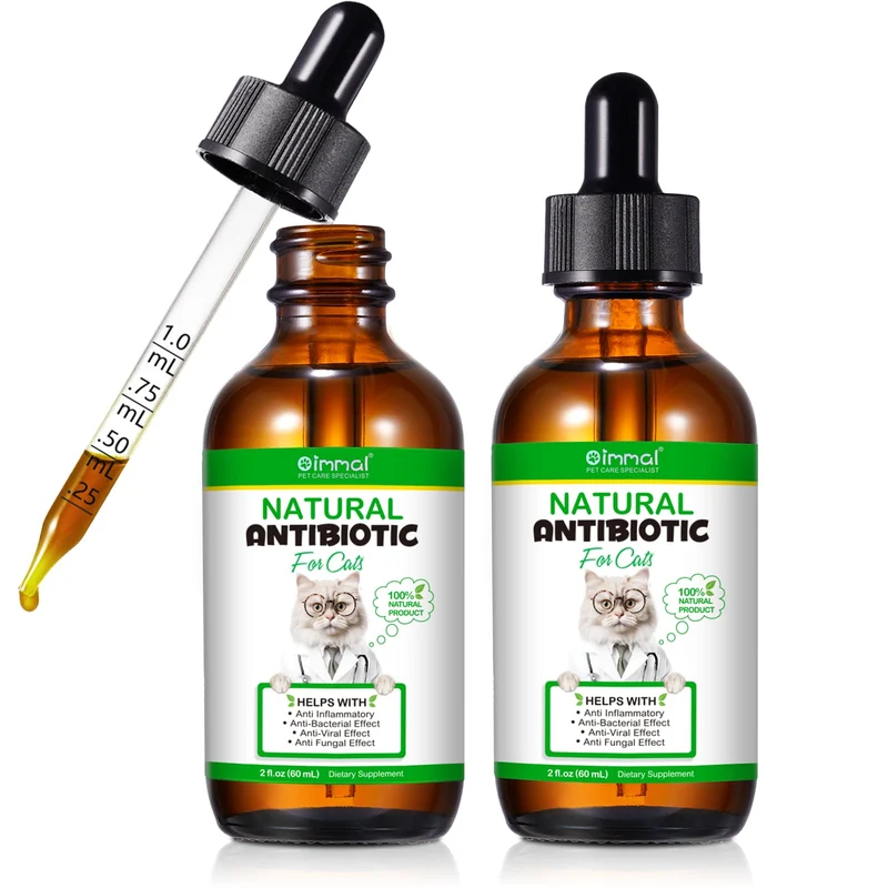 ALIVO Antibiotiques naturels pour chats – Gouttes liquides goût poulet, soutien immunitaire et confort – 2x60 ml