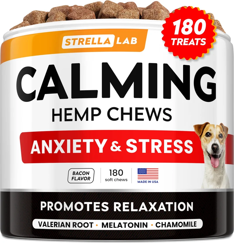 STRELLALAB Friandises Calmantes au Chanvre pour Chiens – Mélatonine – Sommeil et Détente – 180 Friandises