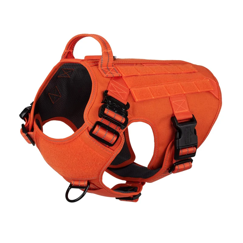 ICEFANG Harnais Chien Tactique Taille L – Boucles Aluminium, Poignée Avant, MOLLE/PALS, Orange