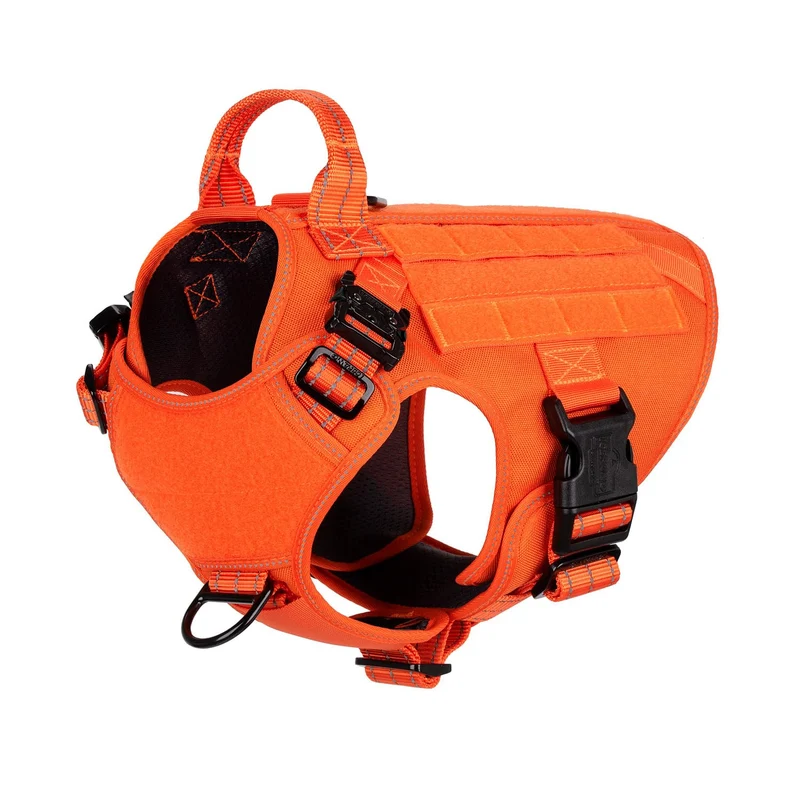 ICEFANG Harnais Tactique pour Chien – Taille M, Boucles Aluminium, Gilet MOLLE avec Poignée Orange