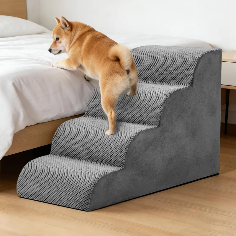KMFurnila Escaliers pour Chiens et Chats – 4 Étapes, 20 po, Surface Antidérapante