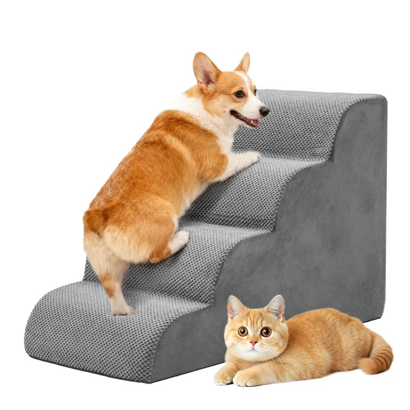 DUMOS Escaliers Quatre Étapes pour Chiens et Chats – Courbe, Mousse Haute Densité et Antidérapants