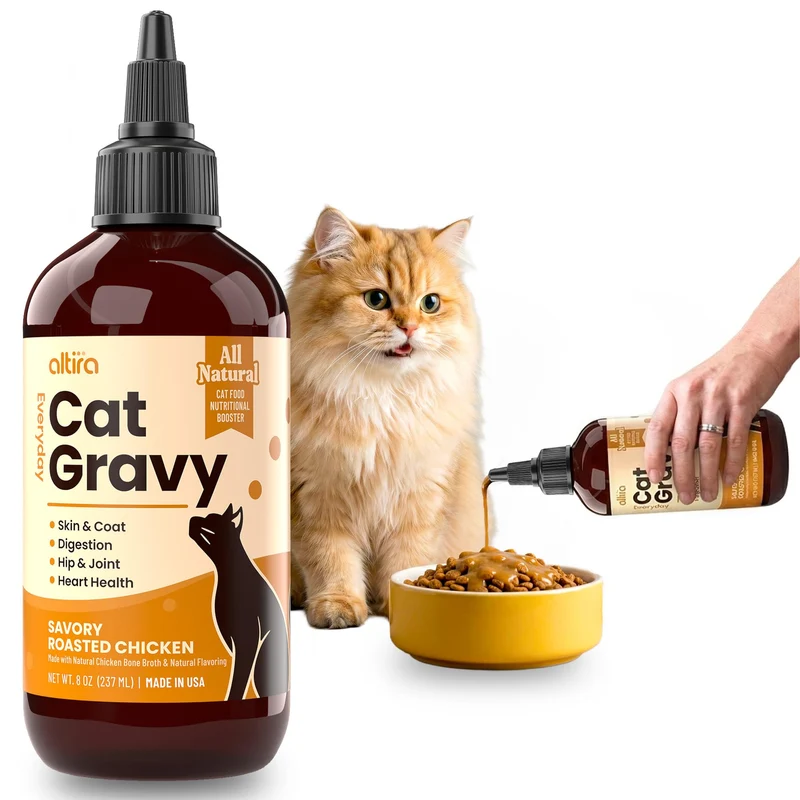 Altira Sauce Quotidienne pour Chat – Sauce humide pour croquettes et pâtée, bouillon d’os de poulet rôti, glucosamine, MSM, oméga-3 et probiotiques – 8 oz (226 g)