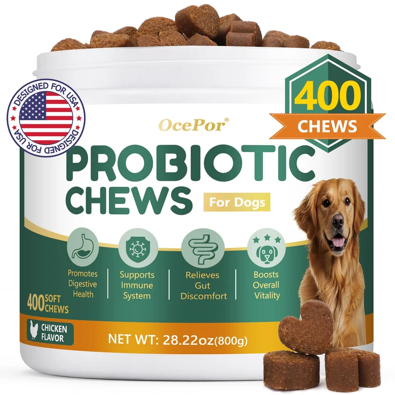 OcePor Probiotiques pour Chiens – 400 bouchées, Digestion et Immunité