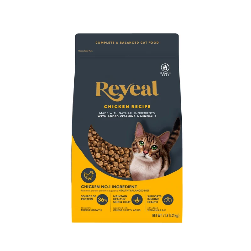 Reveal – Nourriture sèche naturelle pour chat adulte au poulet, haute protéine, sans céréales, sac 7 lb