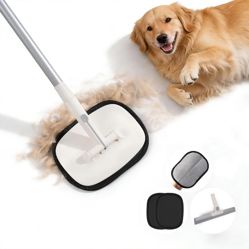 AMOSTIIIIIIC - Ramasseur de poils pour chats et chiens, outil réutilisable 3-en-1 avec manche réglable