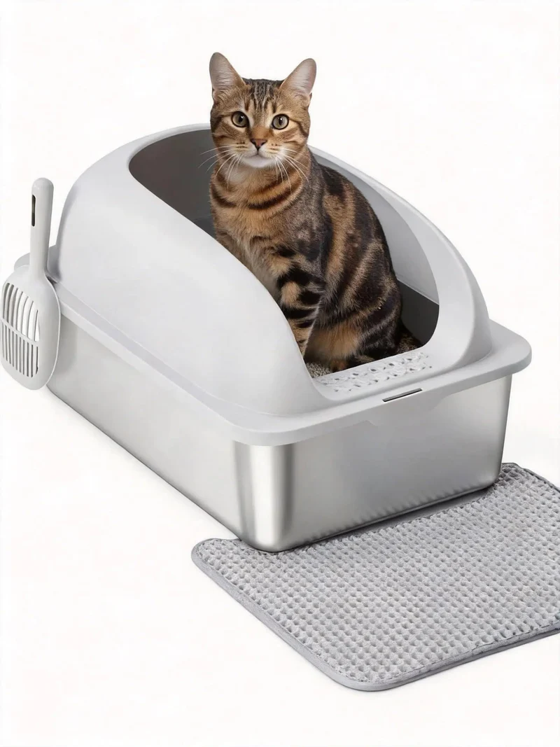 Simple Deluxe XL – Litière en acier inox avec couvercle pour chats, gris clair, grand format (20 L)