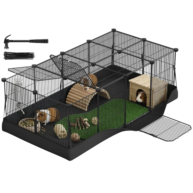 SONGMICS Cage pour cobayes et lapins — 20 panneaux, tapis étanche et portes hautes (ULPI012BH01)