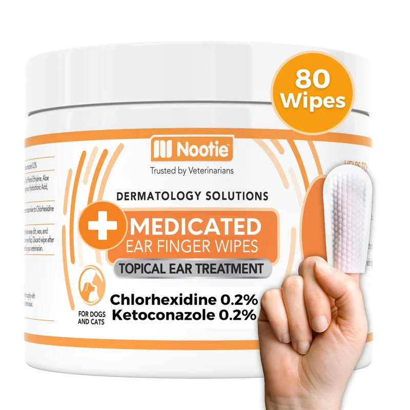 Nootie Lingettes Oreilles Médicamenteuses pour Chiens – Nettoyage Doux avec Chlorhexidine – 80 Lingettes, Fabriqué aux États-Unis