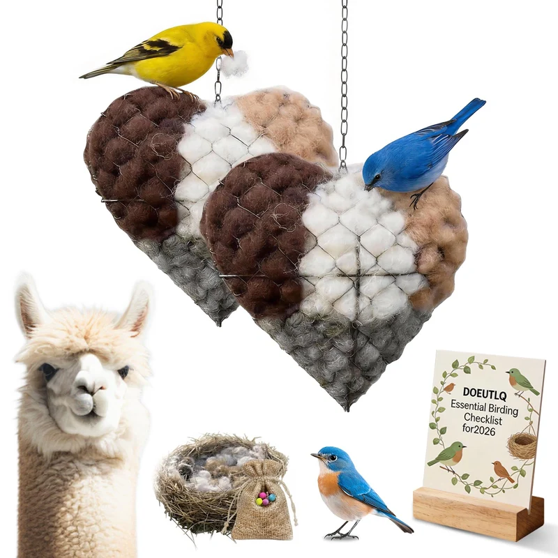 DOEUTLQ - 2 pièces Cœur Nid en Fibre d Alpaga, Porte Materiau pour Oiseaux et Accessoire Cage