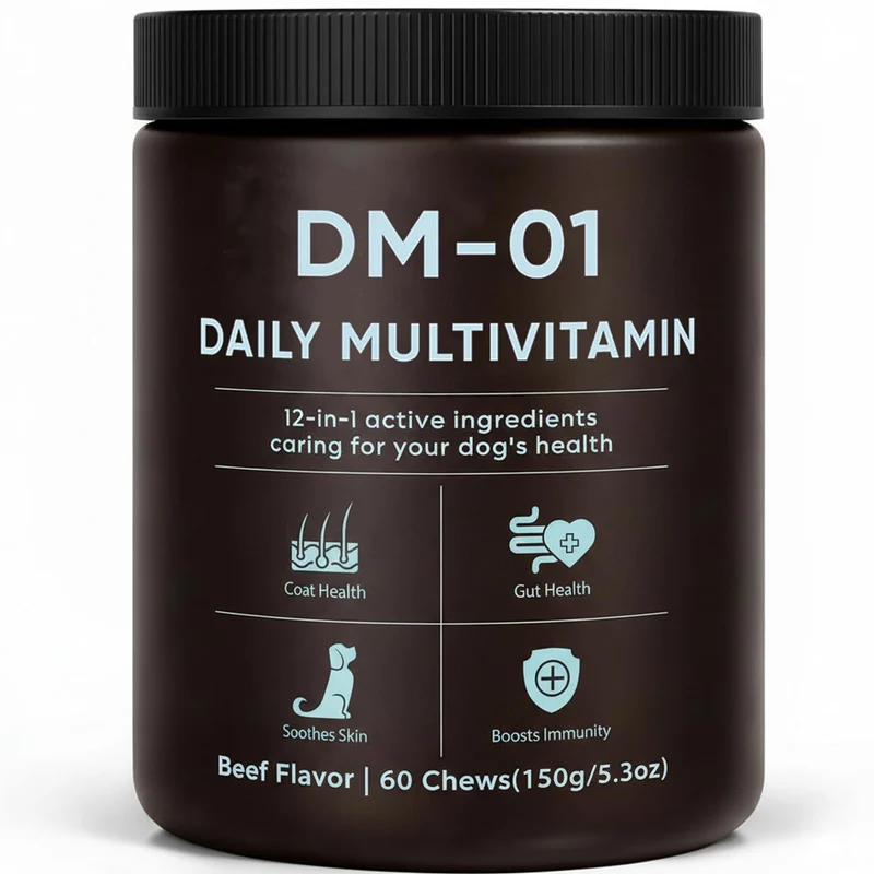 EYUTRD DM-01 Multivitamines quotidiennes pour chien – Bouchées au boeuf pour peau et pelage sains, 60 bouchées