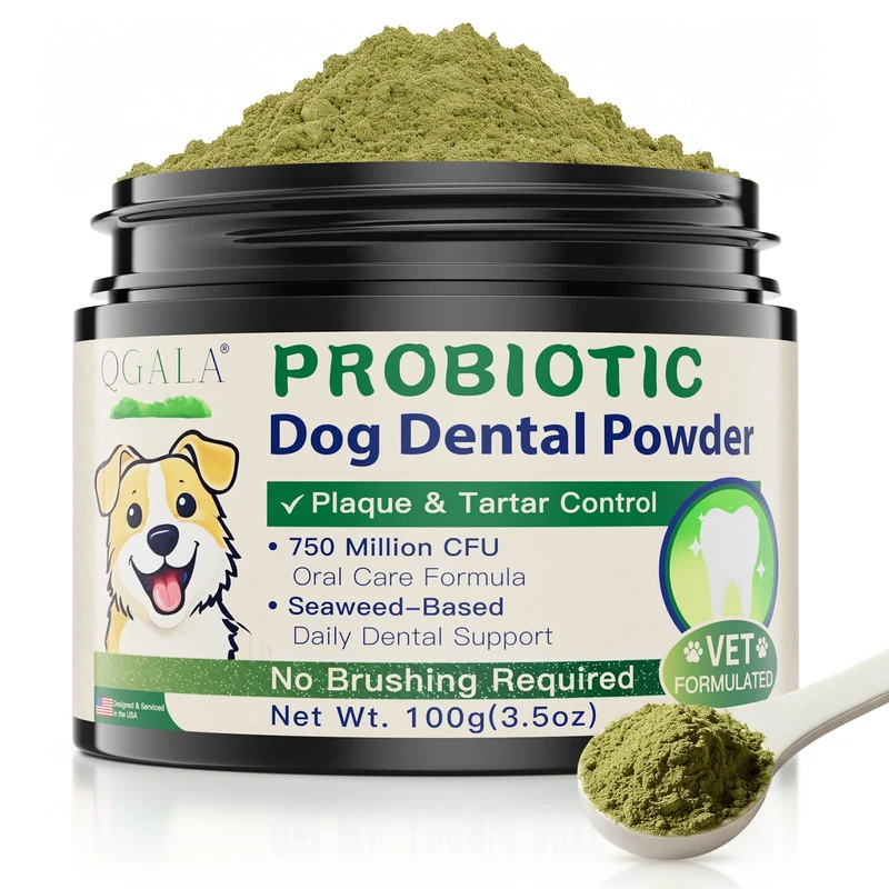 Qgala Poudre Dentaire pour Chiens — Probiotiques 750 Millions d'Unités et Nettoyage Facile