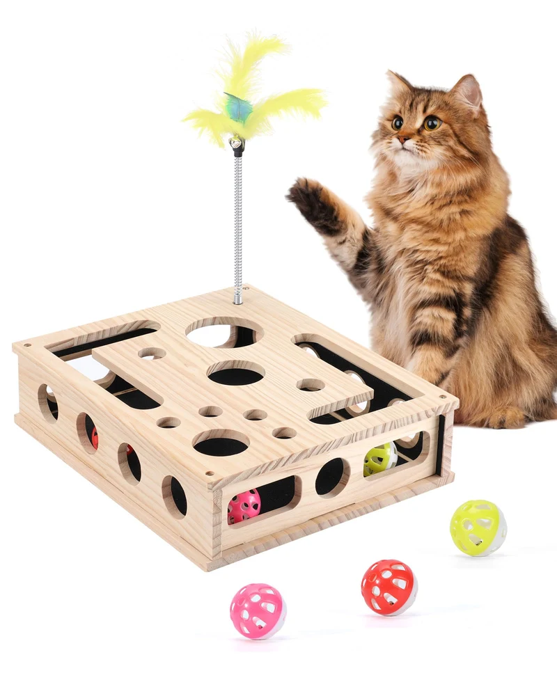 RZPTL Boîte Puzzle pour Chats – 3 Balles Sonores, Baguette Plume et Lime Griffes