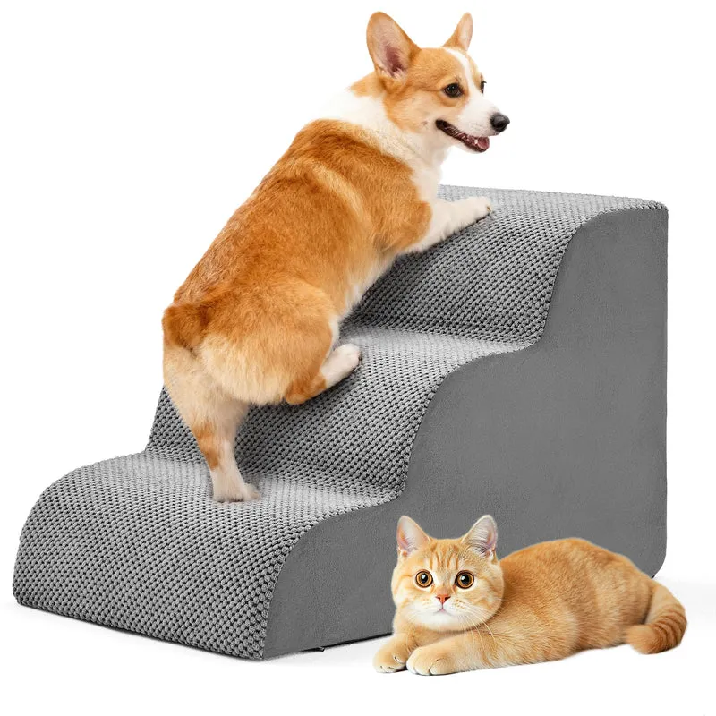 DUMOS Escalier pour Chiens et Chats – Marches Courbées, 3–4–5, Mousse Haute Densité, Antidérapant, Montage Sans Outils