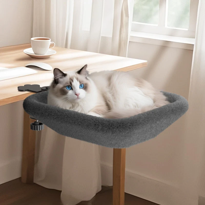 Casaflair - Lit de Bureau pour Chat Rotatif et Silencieux, Mousse Mémoire Élastique, Housse Lavable (Gris)