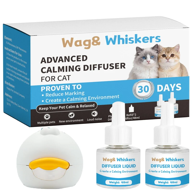 Diffuseur apaisant Wag and Whiskers – calmer les émotions de votre chat, réduire le stress et les griffures – kit 3-en-1 (1 pièce)
