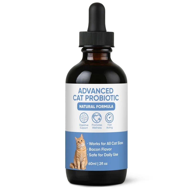 KBKTWOLT Gouttes Probiotiques Avancées pour Chats – Soutien Digestif & Immunitaire – Saveur Bacon, Flacon 60 ml