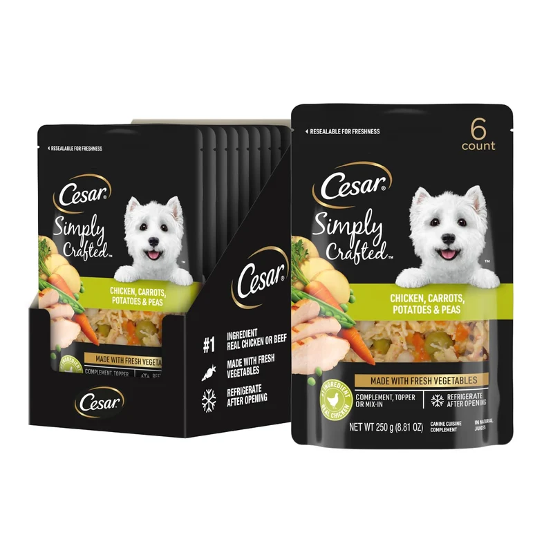 Cesar Simply Crafted – Complément Humide Chien au Poulet & Légumes, Sachets 8 oz (6x)