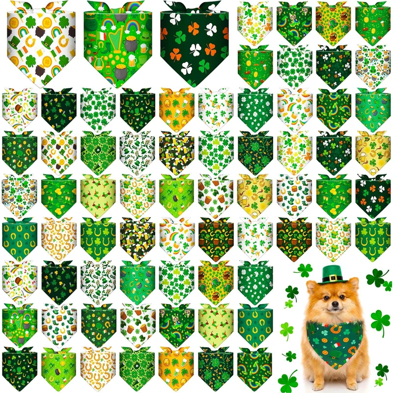 Sanwuta 72 Bandanas Saint-Patrick pour Chiens et Chats – Bandanas Triangles Lavables Ajustables Multicolores