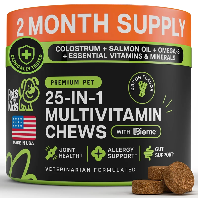 Pets Are Kids Too — Multivitamine 25-en-1 pour chiens, saveur bacon, 60 bouchées