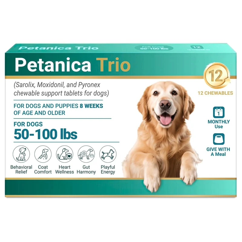 Ginzeca Triple Wormer pour Grands Chiens – Déparasitation contre ténias, ascaris et ankylostomes, 12 comprimés (48 mg chacun)