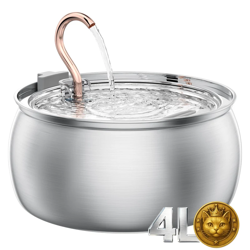 Tomxcute Fontaine Chat – 4 L, Bec Cuivre et Filtration Quadruple