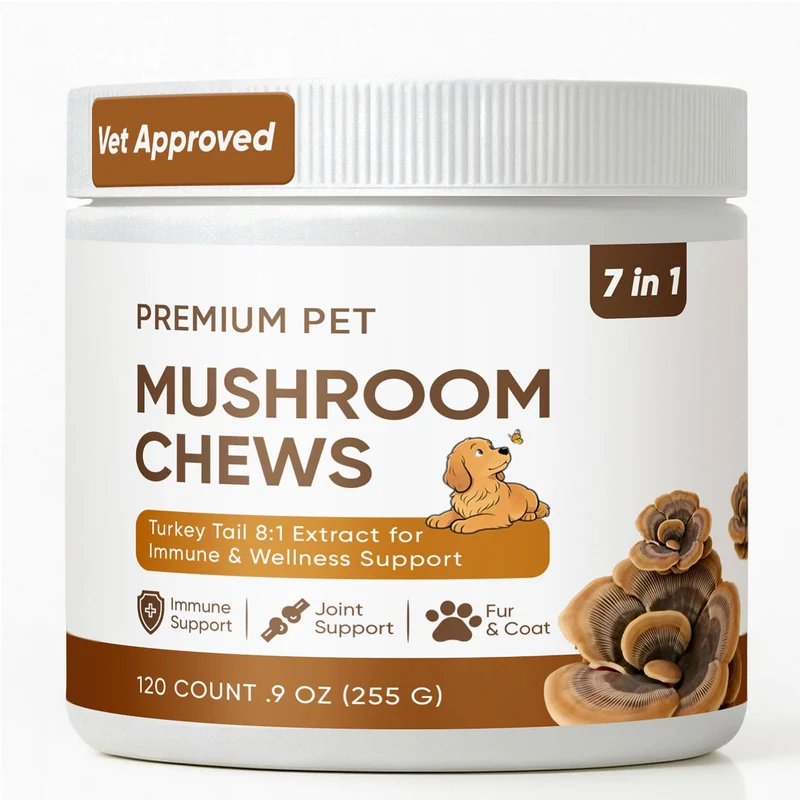 FQMUEV - Friandises aux champignons pour chiens (Queue de dindon, Reishi, Crinière de Lion, Chaga, Curcuma) – Immunité, Digestion, Peau et Mobilité – Tous les chiens – 120 friandises