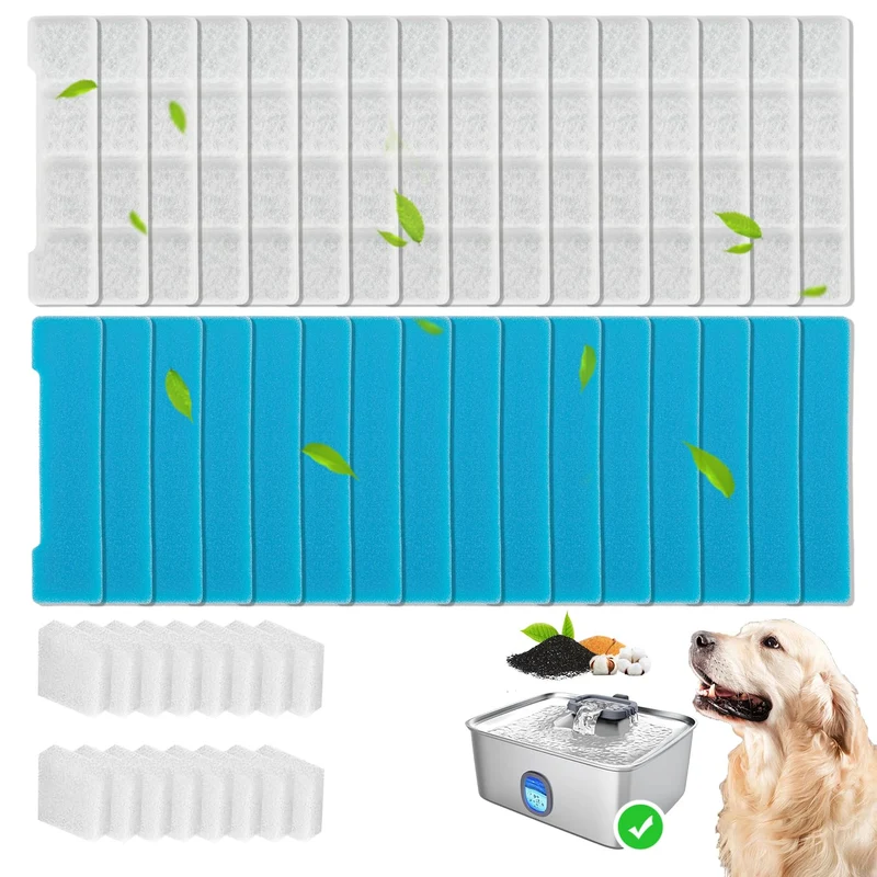 HOETEK Pack de 16 filtres et 16 éponges – Compatible SIBAYS/Kastty 4Gal/15L fontaine pour chien