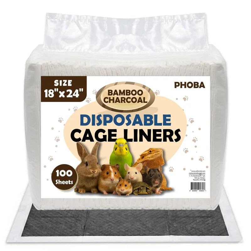 PHOBA Nappes Charbon Bambou 18x24 — 100 Feuilles, Contrôle des Odeurs Pour Cage d'Oiseaux