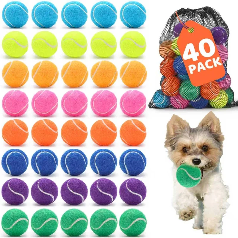 Zeefpod - Lot de 40 balles de tennis pour chien 2 pouces – sans abrasif, colorées, pour petits chiens