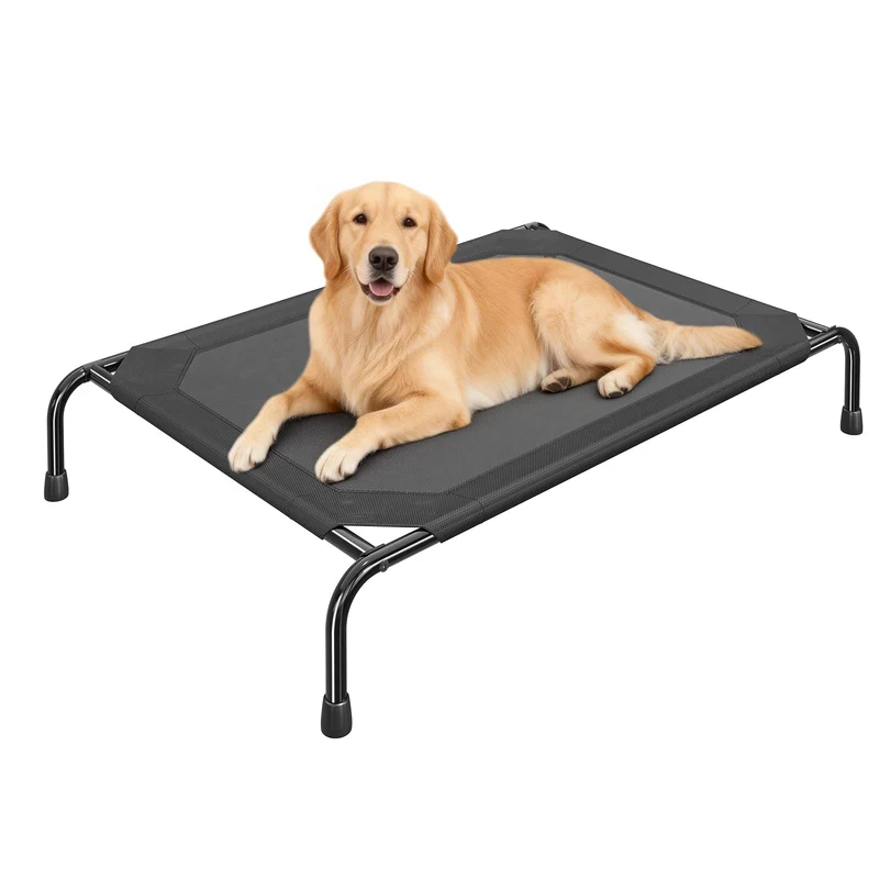 Ekisemio Lit pour Chien Surélevé XL — Couchage Waterproof, Maille Respirante, Extérieur & Intérieur, Soutien des Articulations, Noir