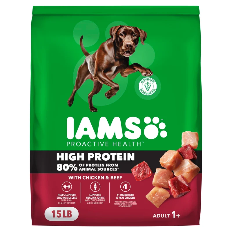 IAMS Proactive Health: Croquettes Haute Protéine pour Chien – Poulet et Boeuf, Sac de 15 lb