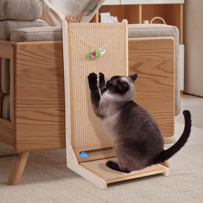 Yungaspy Grattoir pour Chats en Sisal – En forme de L, 26,8'', Bois Massif et Souris-Jouet