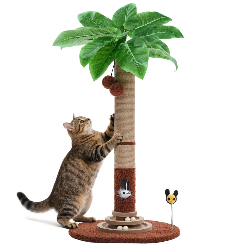 Made4Pets Tour de Griffoir Chat 35 Pouces – Palmier, Sisal et Jeux Intérieurs