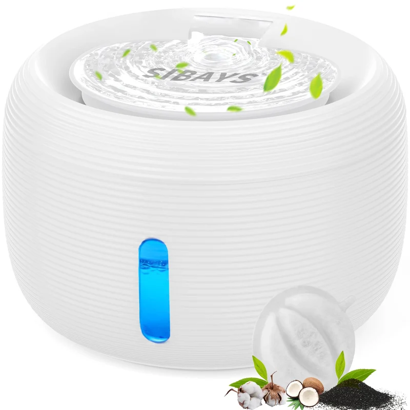 SIBAYS Fontaine d'eau pour chat 3,5L FS77 – Fontaine automatique silencieuse avec LED et fenêtre