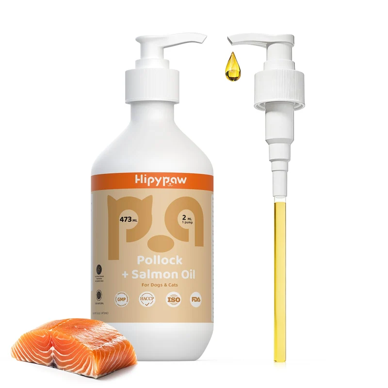 Hipypaw Huile Poisson Omega-3 pour Chiens et Chats – 473 ml | Pelage, Peau, Articulations et Cœur