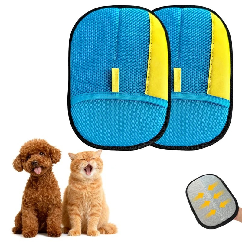 TTIIHOT Gants Électrostatique Anti-Pelage – 2 Pièces Bleues pour Chats et Chiens