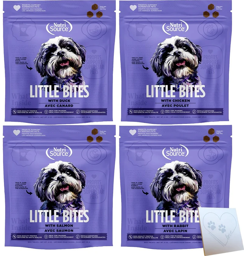 CHRONOS ENTERPRISES LLC – Pack Variété Nutrisource Little-Bites (Poulet, Canard, Saumon & Lapin) + Bloc-notes Pet Paws – 24oz