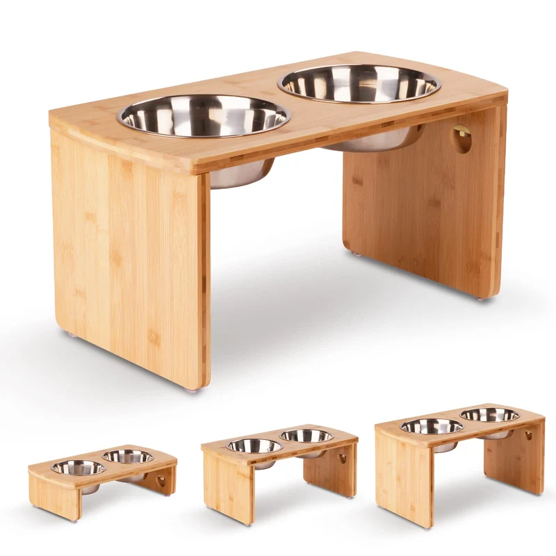 JOYOPAW – Gamelles surélevées en bambou pour grands et moyens chiens (2 bols inox, 10 po de hauteur)