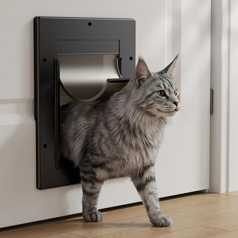 PETCOMING Porte Chat – Porte intérieure avec rabat magnétique doux, installation facile, noir
