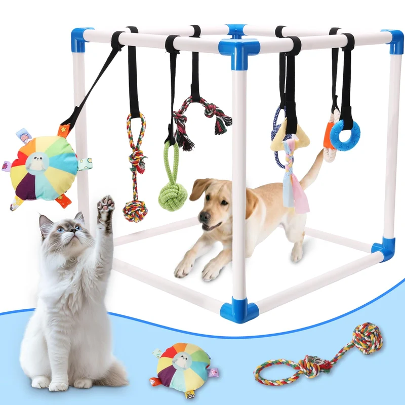 Autyomo Puppy Play Gym – Aire de jeu intérieure pour chiots 0-6 mois avec 8 jouets suspendus