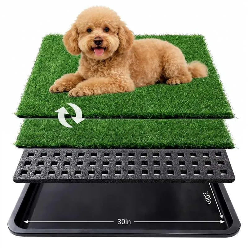 ondware Tapis Pelouse pour Chien avec Bac — Potty 30x20 po, 2 Tapis Artificiels Remplaçables, Toilette Intérieure Portable