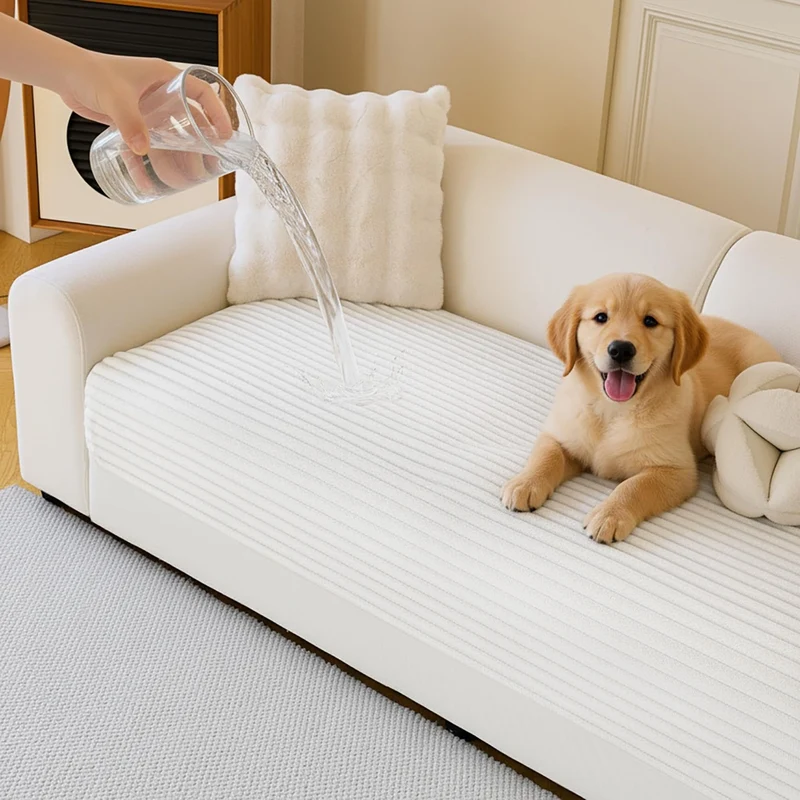 MYSKY HOME Housse Canapé Imperméable pour Chiens – Anti-glisse, Crème, 2 Coussins, 35x63 pouces