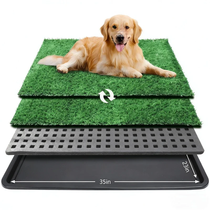 ondware Tapis-potty en herbe pour chien avec bac – 89x58 cm, 2 recharges incluses