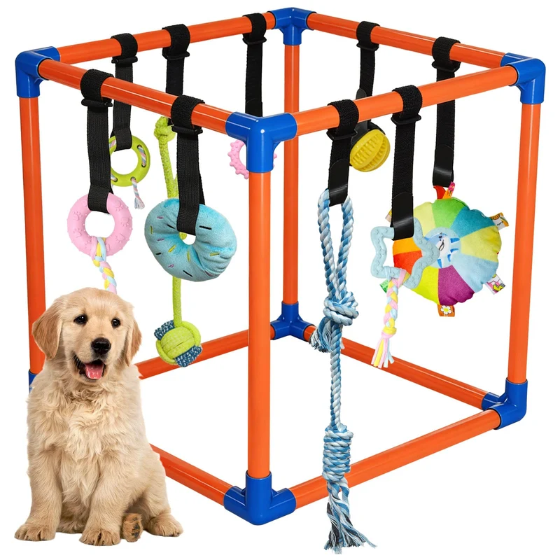 Flickzy Gym pour chiots – aire de jeu intérieure avec 9 jouets suspendus et cadre PVC