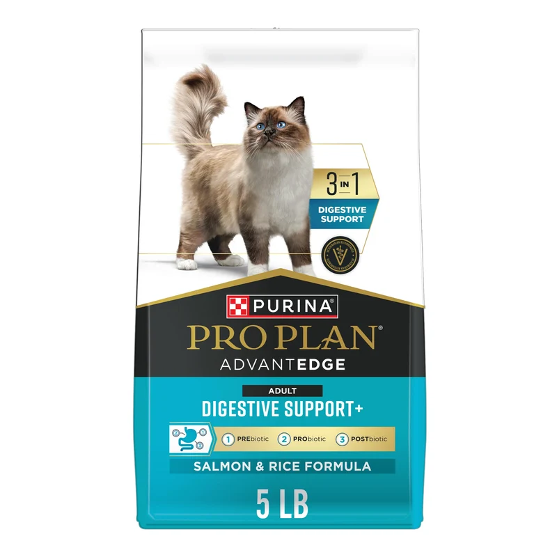 Purina Pro Plan AdvantEDGE Digestive Support Plus – Croquettes pour Chat Adulte au Saumon et Riz, Sac 5 lb