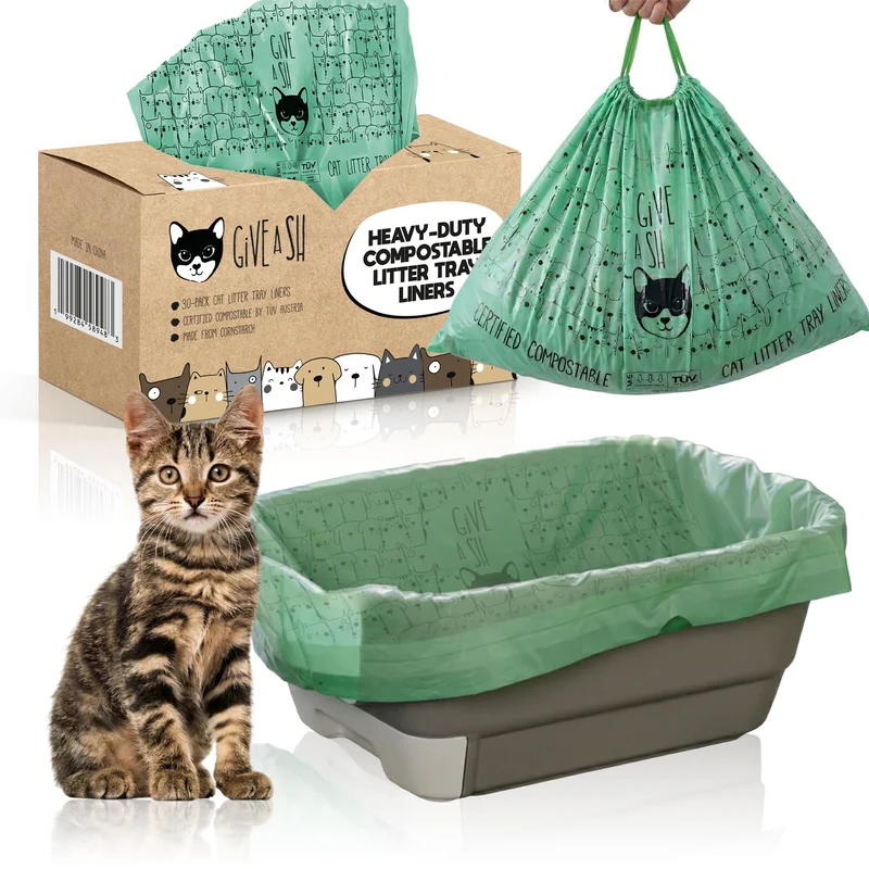 G.A.S Sacs pour bac à litière chat – Jumbo XL 36 pouces x 19 pouces, cordon, épais et résistants, compostables à domicile – Lot de 30