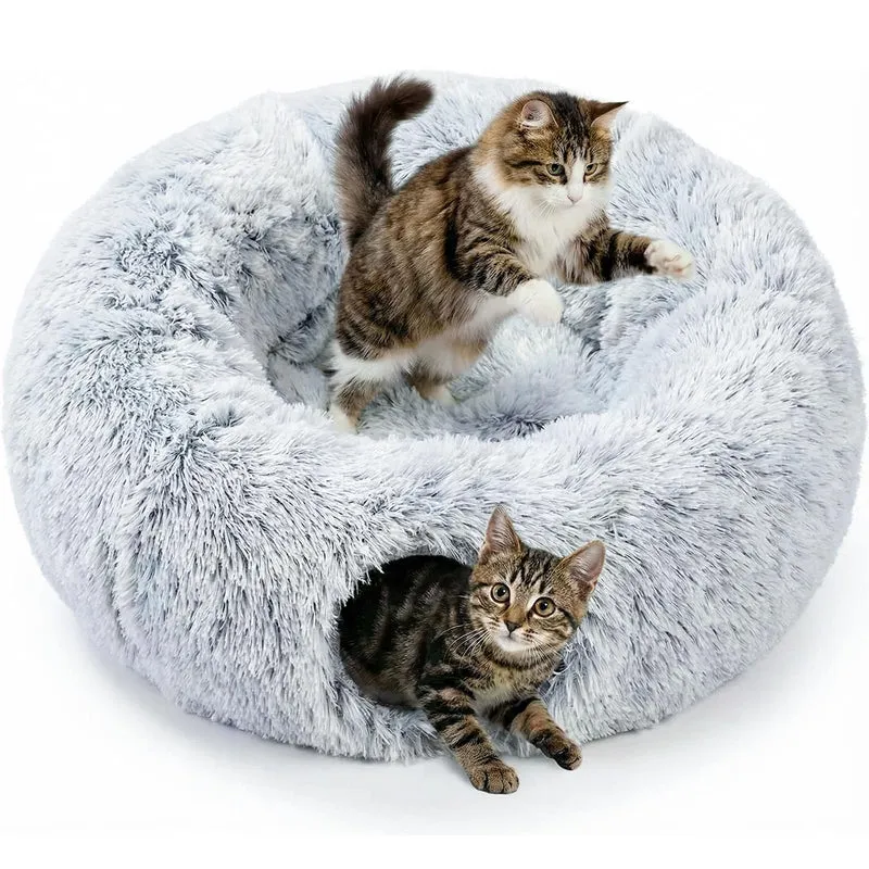 Generic – Grand tunnel donut pour chat 3-en-1 : nid douillet, cachette et jeu intérieur