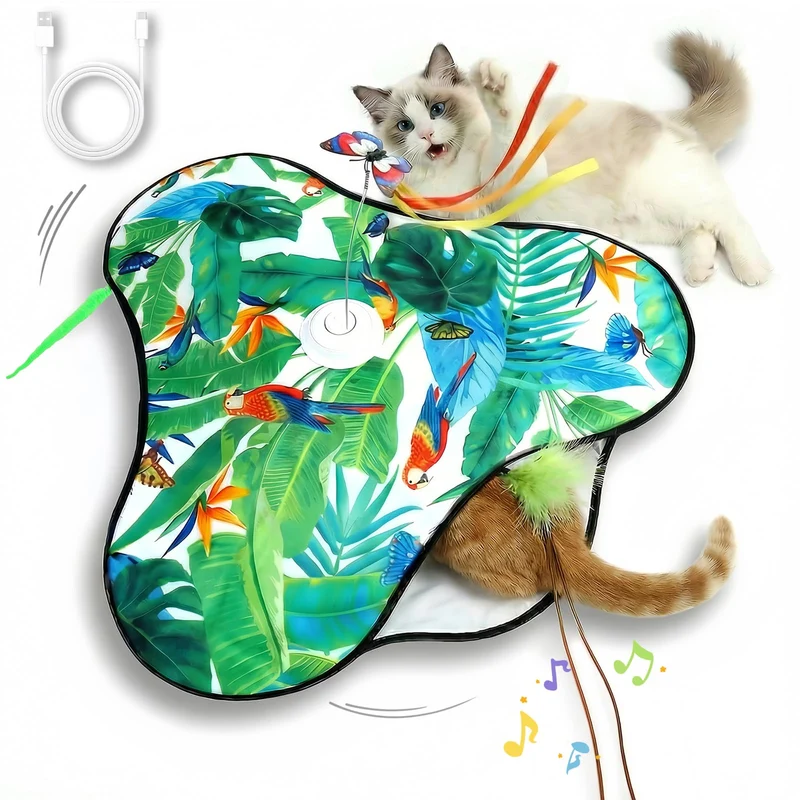 SDWUBQ Jouet interactif pour chat vert — plumes cachées et souris réelle, rechargeable