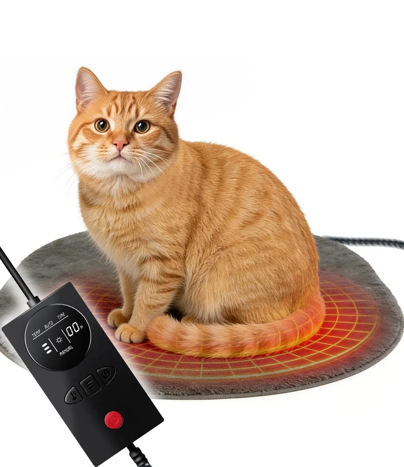 Tapis chauffant pour animal COMOIL 18x15 – Activation par pression, capteur gravité, mode automatique/manual, minuterie et température réglable